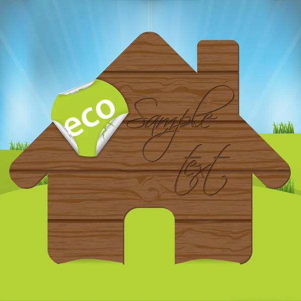 Ξύλινο σπίτι σημάδι με οικολογικό σήμα — Διανυσματικό Αρχείο