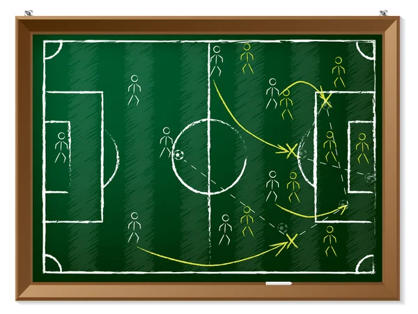 Voetbal tactiek getrokken op blackboard — Stockvector