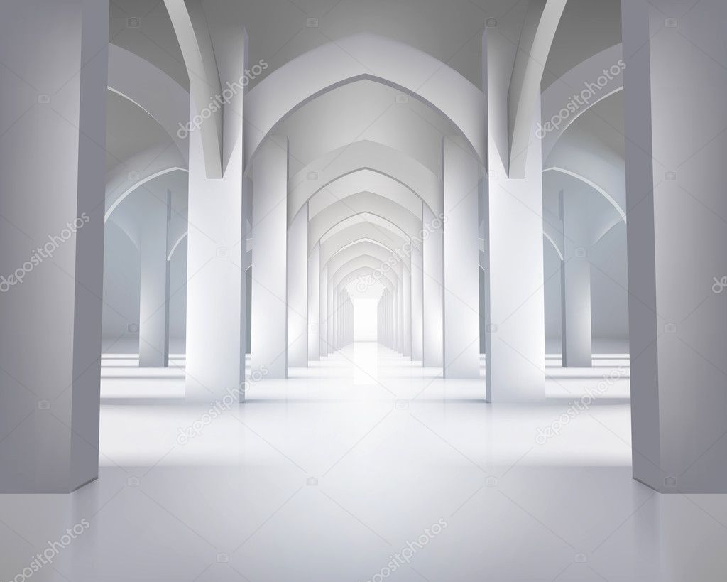 Long hallway. Vector illustration.