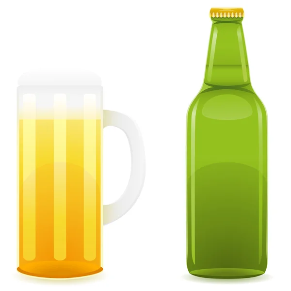 Beer bottle and glass vector illustration — Stock Vector