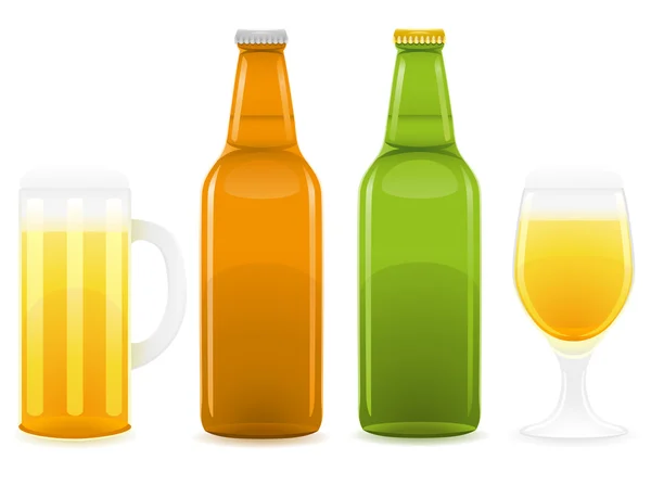Pivní láhve a sklo vektorové ilustrace — Stockový vektor