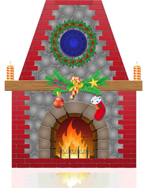 Kamin mit Weihnachtsdekoration Vektor Illustration — Stockvektor