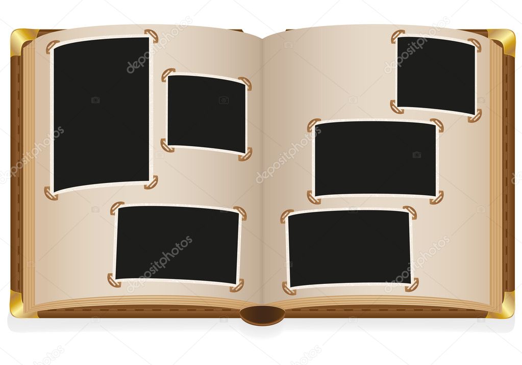 Old open photo album with blank photos vector illustration