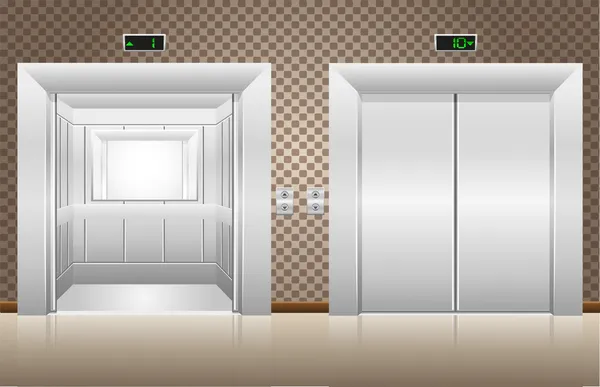 Две двери лифта открыты и закрыты — стоковый вектор