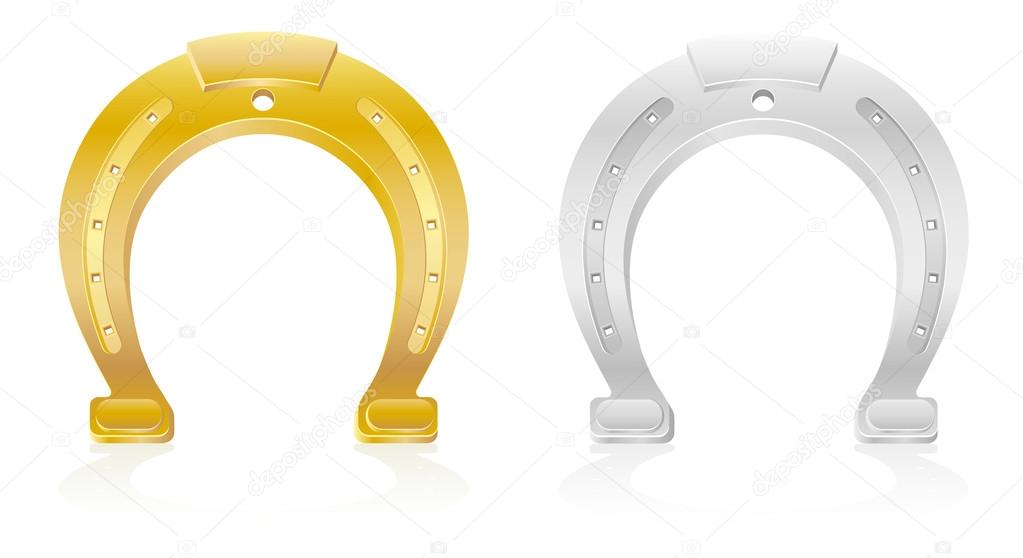 Gold and silver horseshoe talisman charm vector illustration