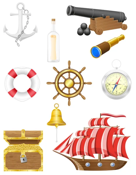 Conjunto de iconos antiguos mar vector ilustración — Vector de stock