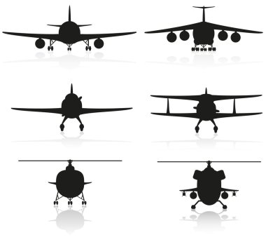 uçak siluet ve helikopter illüstrasyon Icons set