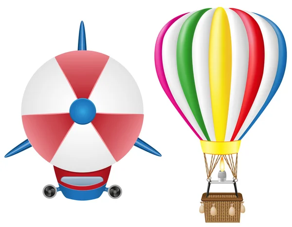 Luchtschip zeppelin en hete lucht ballon illustratie — Stockfoto