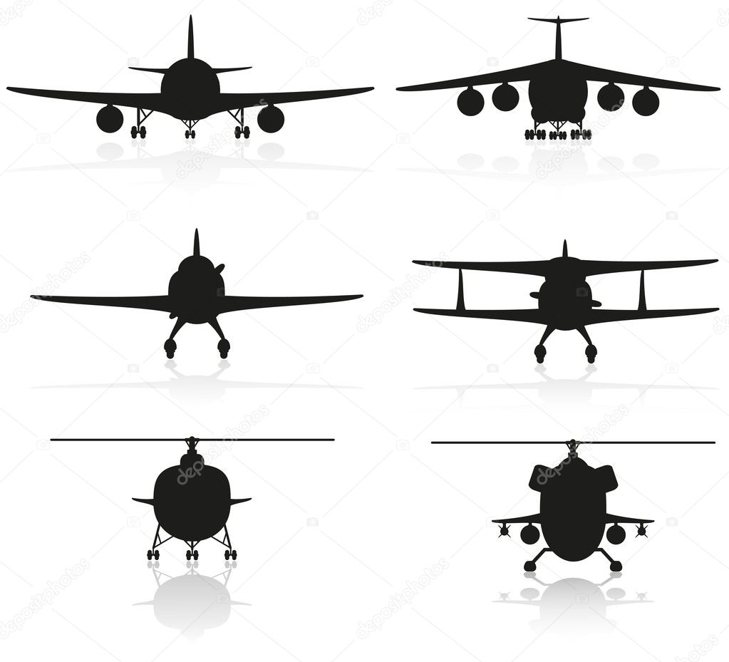 Set icons airplane silhouette and helicopter illustration