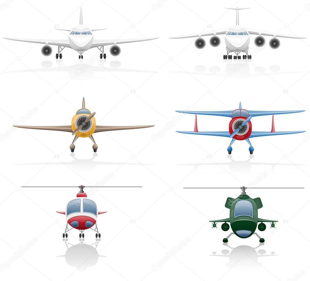 Set icons airplane and helicopter illustration