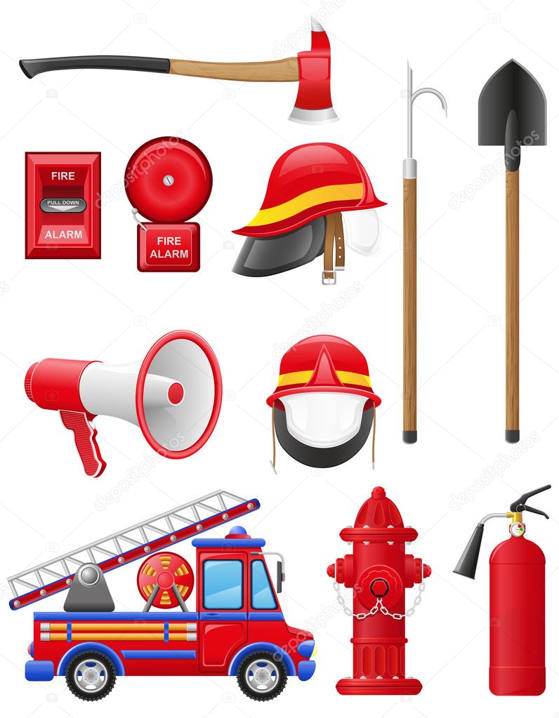 Set icons of firefighting equipment illustration