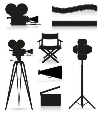 Set icons silhouette cinematography cinema and movie vector illu clipart