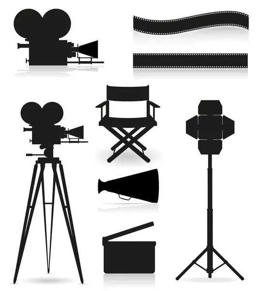 Set icons silhouette cinematography cinema and movie vector illu Stock Illustration