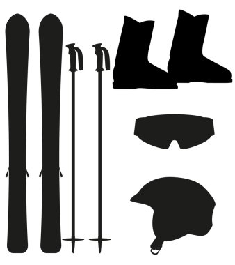 Ski equipment icon set silhouette vector illustration clipart