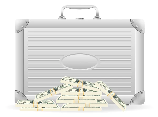 Kovový kufřík s balíčky dolarů vektorové ilustrace — Stockový vektor