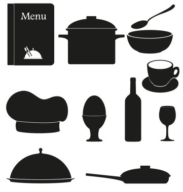 Restoran yemek vektör çizim bla için mutfak Icons set