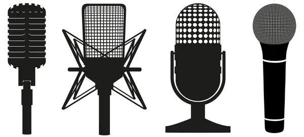 Icon set of microphones black silhouette vector illustration — Stock Vector