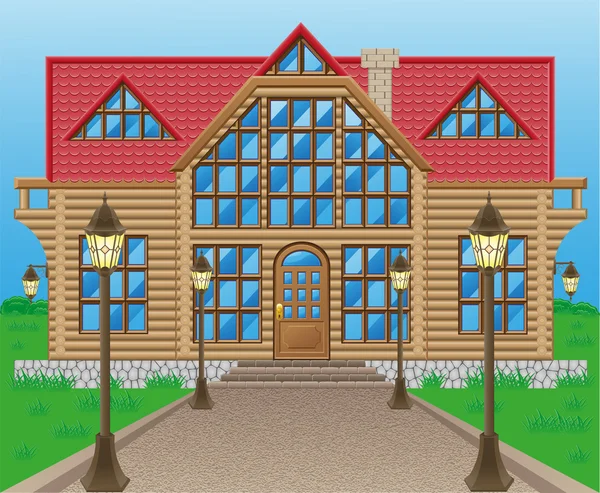 Casa de madera vector ilustración — Vector de stock