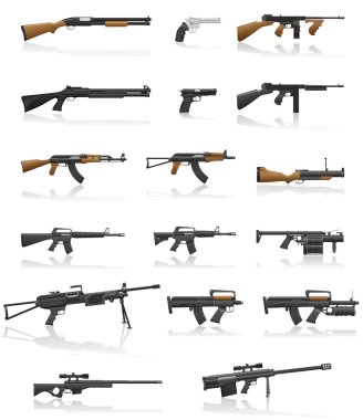 weapon and gun set collection icons vector illustration clipart