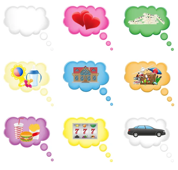 Set iconos concepto de un sueño en la ilustración del vector de nubes — Vector de stock