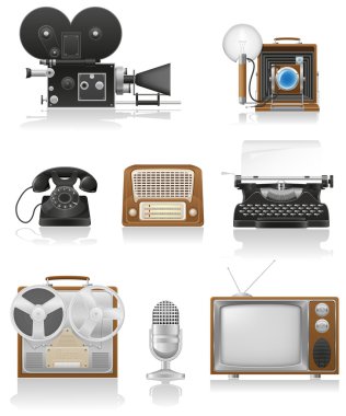 Vintage ve eski sanat donanımları video fotoğraf telefonu tv rad kayıt