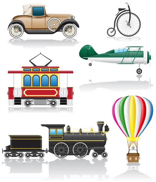 Set iconos viejo retro transporte vector ilustración — Vector de stock