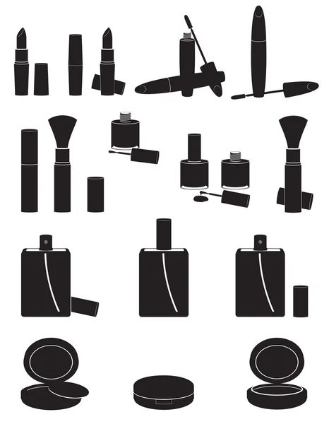 Set iconos cosméticos silueta negro vector ilustración — Vector de stock