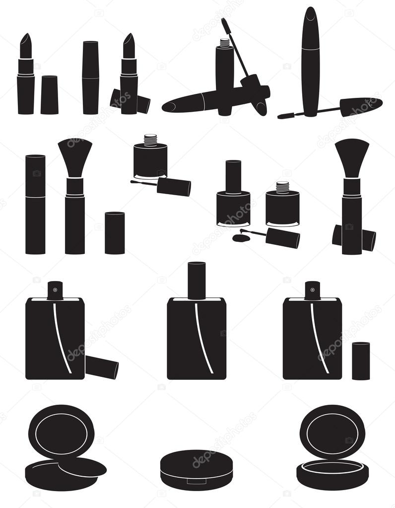 set icons cosmetics black silhouette vector illustration
