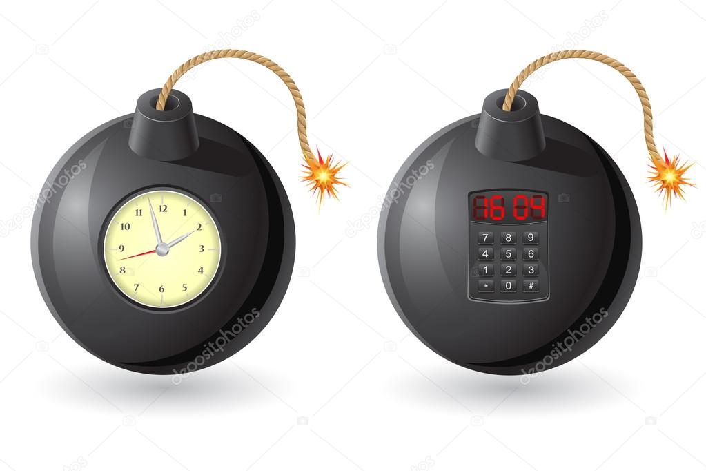 Bomba negra con un fusible ardiente e ilustración de vectores de