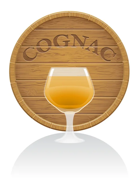 Illustrazione vettoriale in vetro e barile di cognac in legno EPS10 — Vettoriale Stock