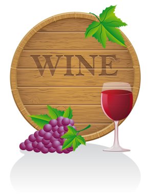 wooden wine barrel and glass vector illustration EPS10 clipart