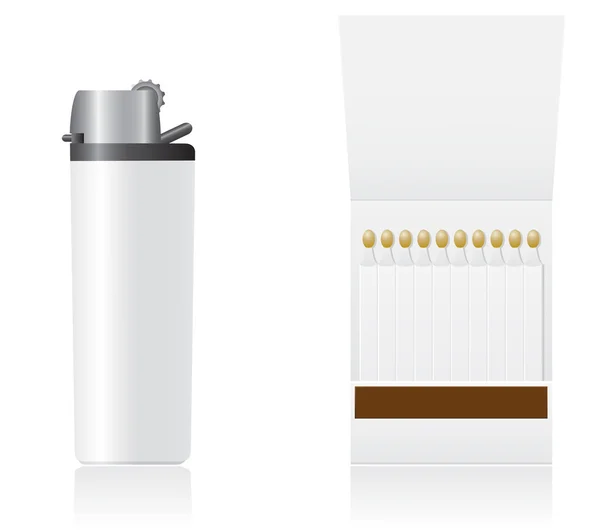 Set of white blank lighter and matches vector illustration — Stock Vector