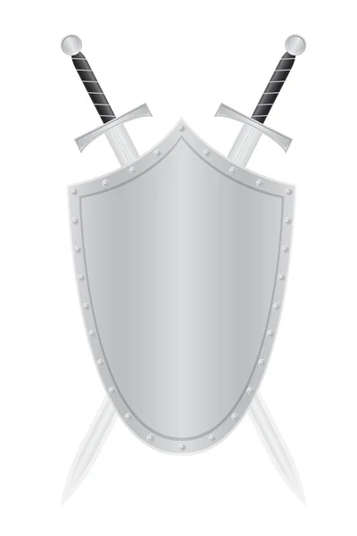 Escudo y dos espadas vector ilustración — Archivo Imágenes Vectoriales