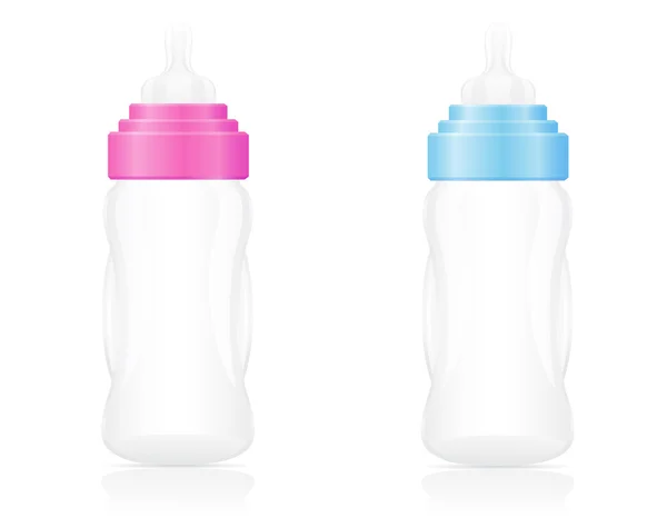 Baby fles roze en blauw vector illustratie — Stockvector