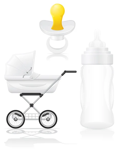 Set icons perambulator bottle and pacifier vector illustration — Stock Vector