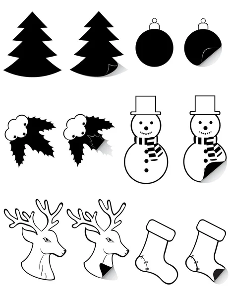 Étiquettes icônes pour Noël et nouvelle année vecteur silhouette noire — Image vectorielle