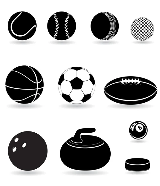 Набор иконок спортивные мячи черного силуэта векторной иллюстрации — стоковый вектор