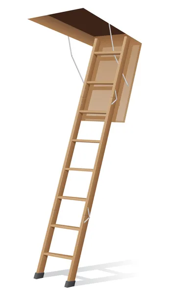 Escalera de madera a la ilustración del vector ático — Vector de stock