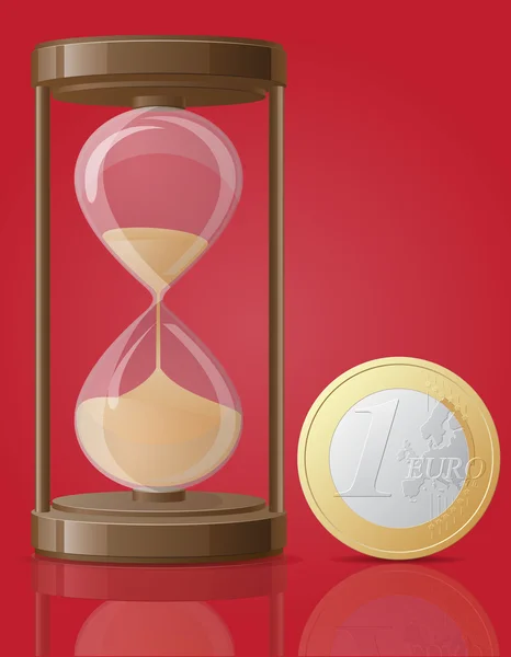 Viejo reloj de arena retro y una moneda euro vector ilustración — Archivo Imágenes Vectoriales