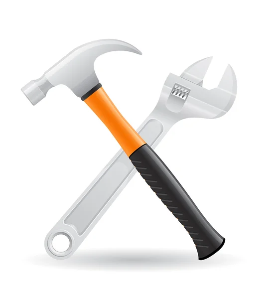 Werkzeuge Hammer und Schraubenschlüssel Symbole Vektor Illustration — Stockvektor