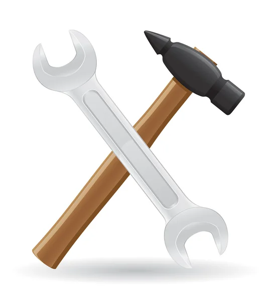 Werkzeuge Hammer und Schlüssel Symbole Vektor Illustration — Stockvektor