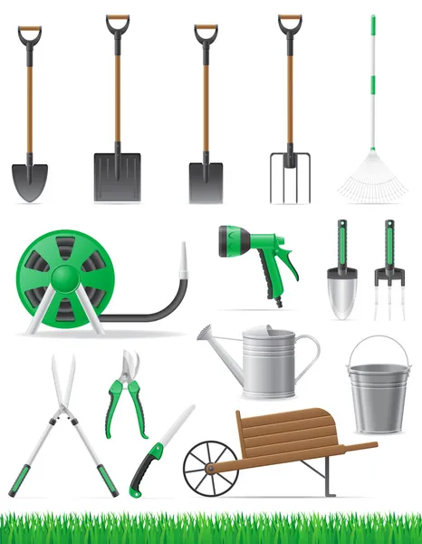 Zestaw ilustracji wektorowych narzędzi ogrodowych — Wektor stockowy