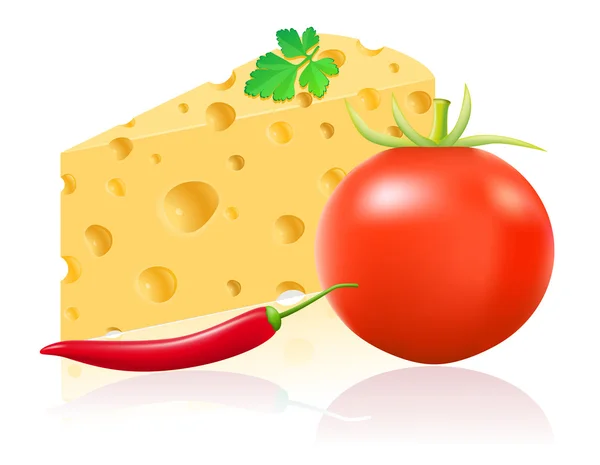Stilleven met kaas en groenten vectorillustratie — Stockvector