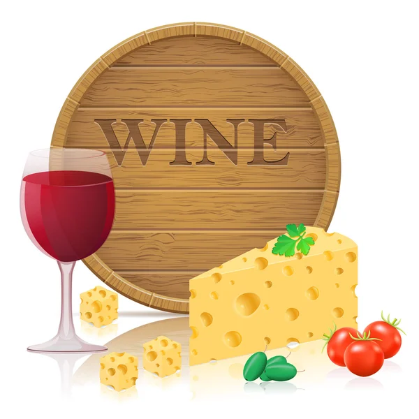 チーズとワインのベクトル図のある静物 — ストックベクタ