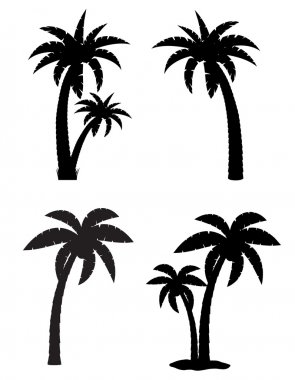 tropikal palmiye ağacı simgeler siyah siluet vektör illustratio ayarla