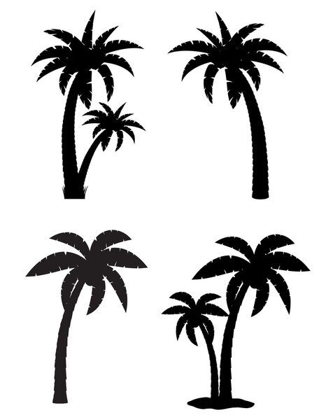 palm tropical tree set icons black silhouette vector illustratio