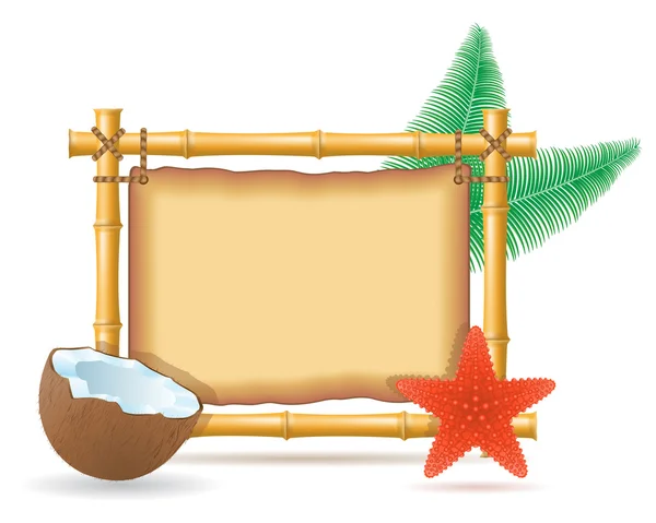 Moldura de bambu e ilustração vetorial de coco — Vetor de Stock