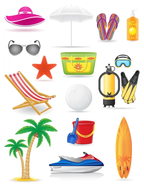 Conjunto de iconos de playa vector ilustración — Archivo Imágenes Vectoriales