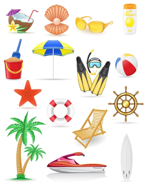 Set beach ikonok vektoros illusztráció — Stock Vector