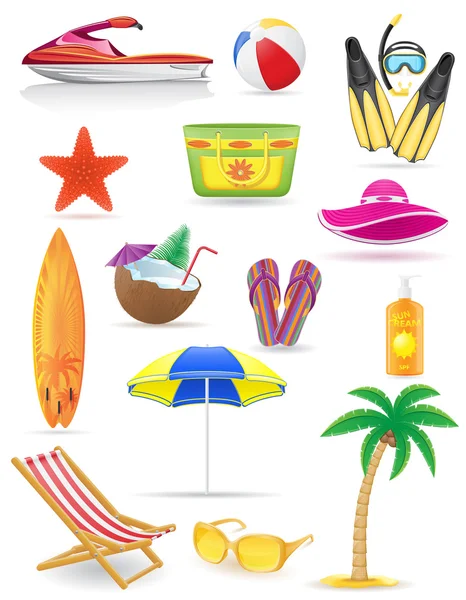 Set beach ikonok vektoros illusztráció — Stock Vector